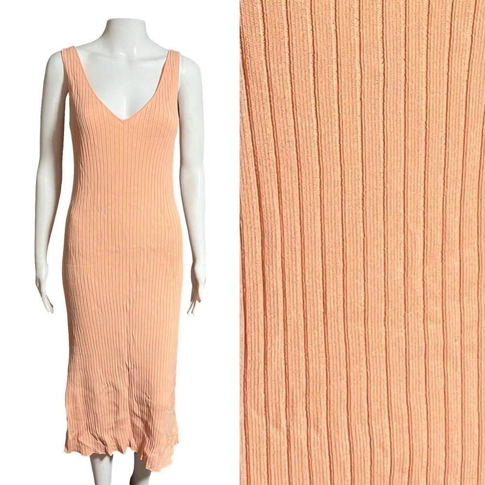 Line & Dot Peach Ribbed Midi Dress